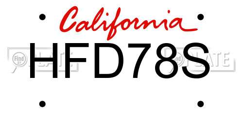 HFD78S California License Plate
