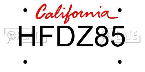 HFDZ85 California License Plate