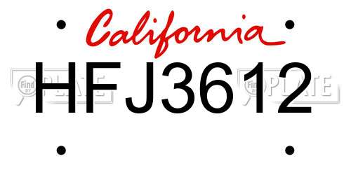 HFJ3612 California License Plate