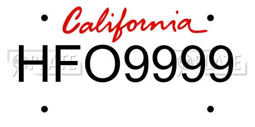 HFO9999 California License Plate