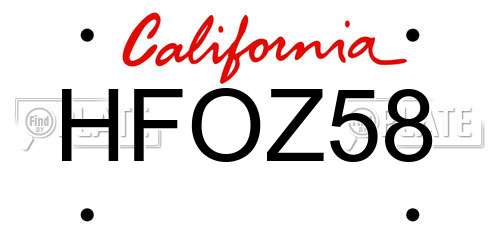 HFOZ58 California License Plate