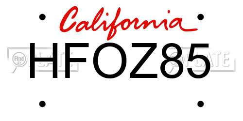 HFOZ85 California License Plate