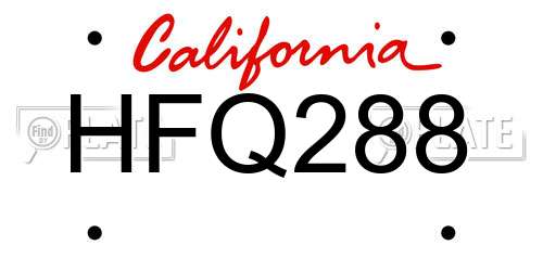 HFQ288 California License Plate