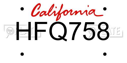 HFQ758 California License Plate
