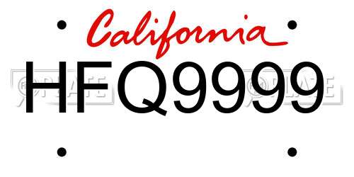 HFQ9999 California License Plate