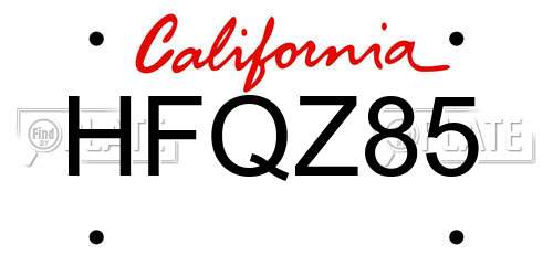 HFQZ85 California License Plate