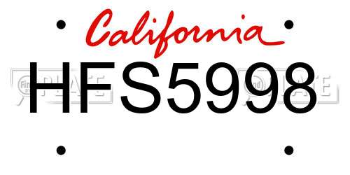 HFS5998 California License Plate