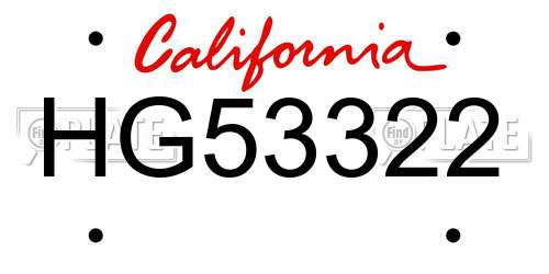 HG53322 California License Plate