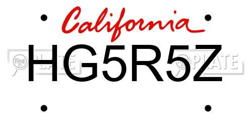HG5R5Z California License Plate