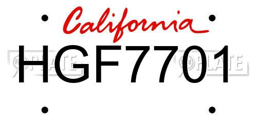 HGF7701 California License Plate