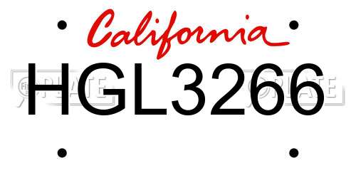 HGL3266 California License Plate