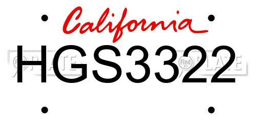 HGS3322 California License Plate