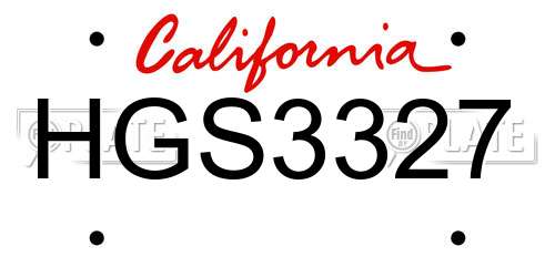 HGS3327 California License Plate