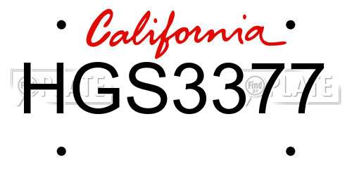 HGS3377 California License Plate