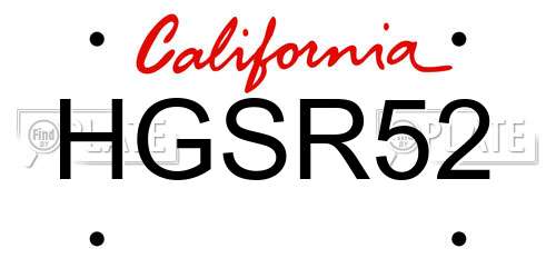 HGSR52 California License Plate