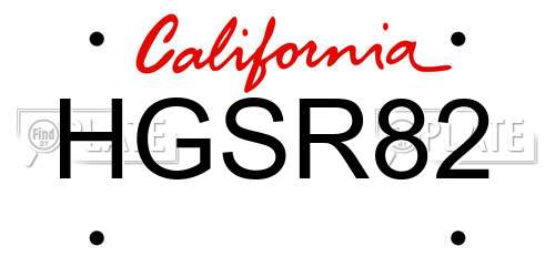 HGSR82 California License Plate