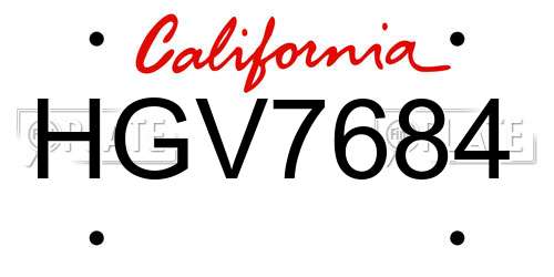 HGV7684 California License Plate