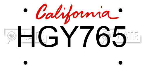 HGY765 California License Plate
