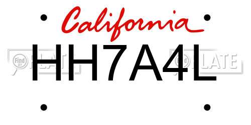 HH7A4L California License Plate