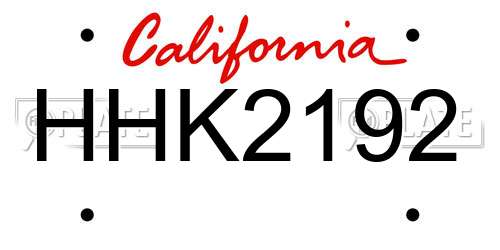 HHK2192 California License Plate