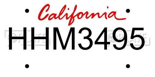 HHM3495 California License Plate