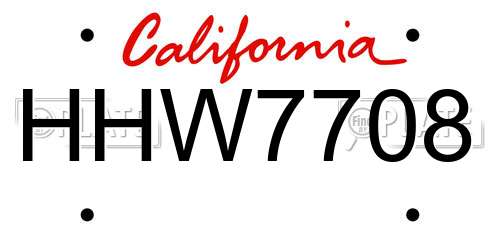 HHW7708 California License Plate