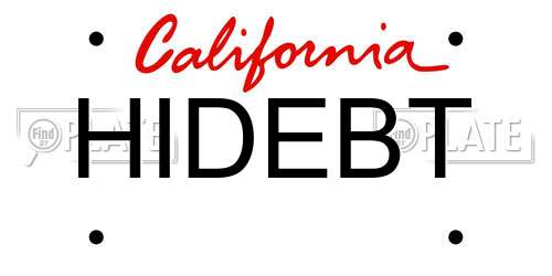 HIDEBT California License Plate