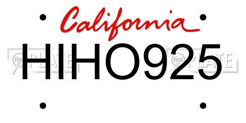 HIHO925 California License Plate