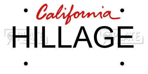 HILLAGE California License Plate