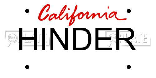 HINDER California License Plate