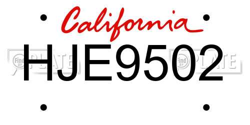 HJE9502 California License Plate