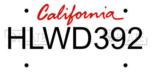 HLWD392 California License Plate