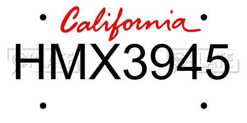 HMX3945 California License Plate