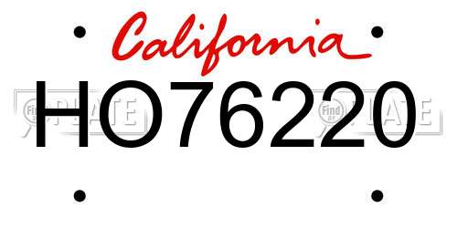 HO76220 California License Plate