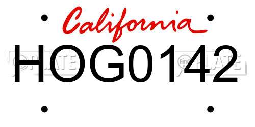 HOG0142 California License Plate