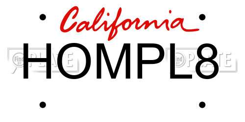 HOMPL8 California License Plate