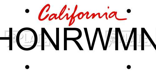 HONRWMN California License Plate
