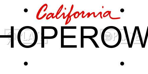 HOPEROW California License Plate