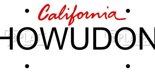 HOWUDON California License Plate