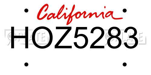 HOZ5283 California License Plate