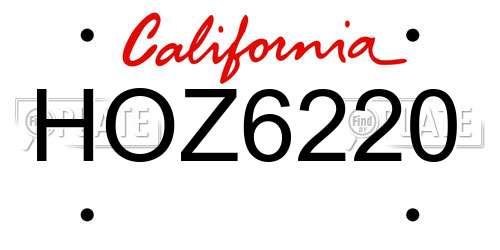 HOZ6220 California License Plate
