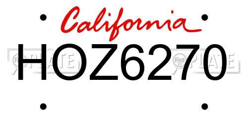 HOZ6270 California License Plate