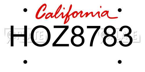 HOZ8783 California License Plate
