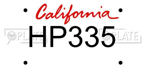 HP335 California License Plate