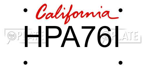HPA76I California License Plate