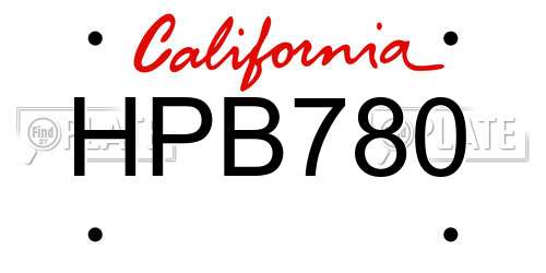 HPB780 California License Plate