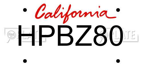 HPBZ80 California License Plate