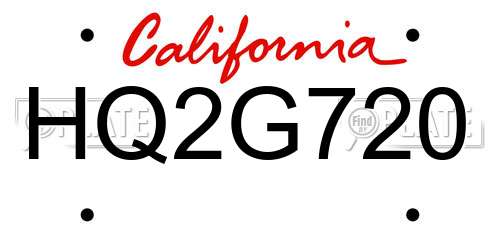 HQ2G720 California License Plate