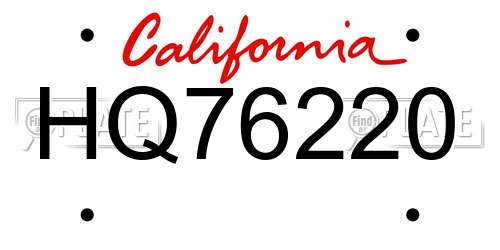 HQ76220 California License Plate
