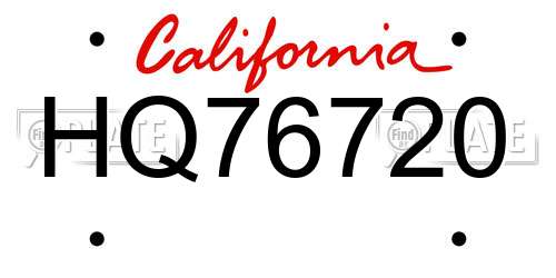HQ76720 California License Plate